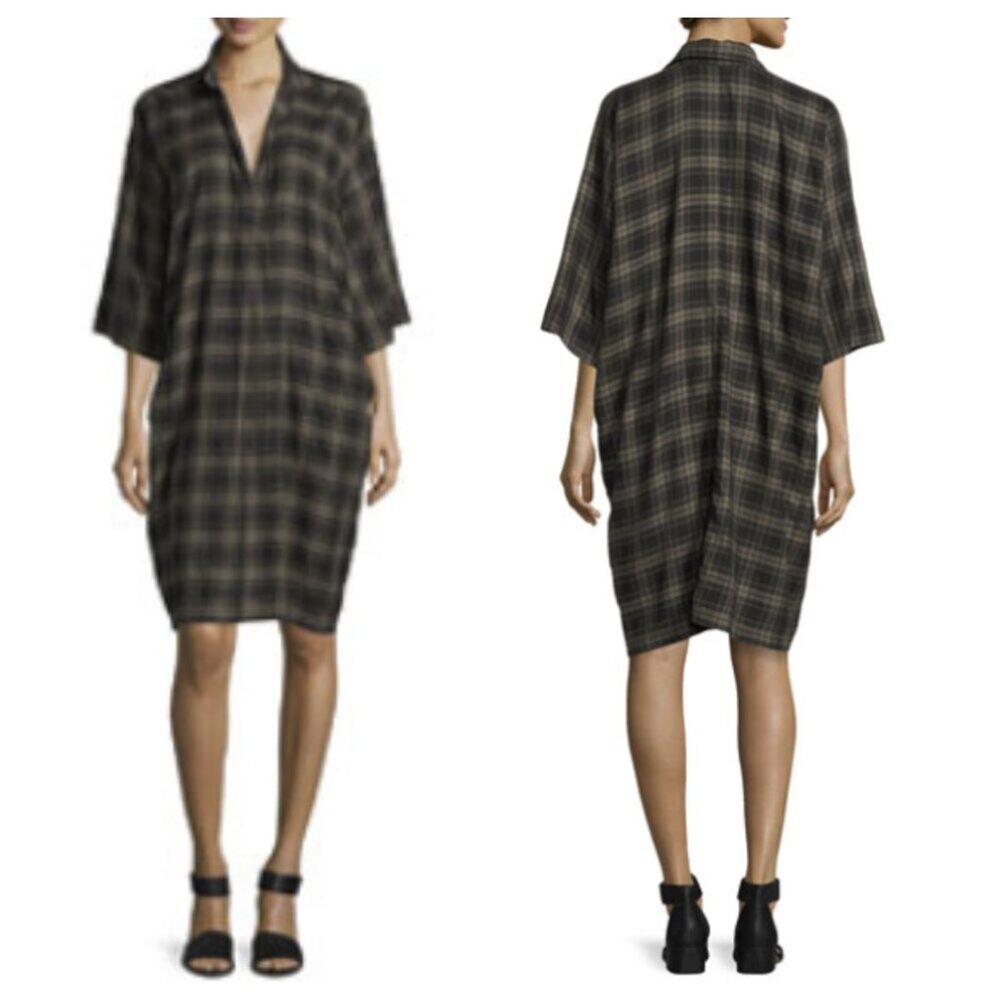 Vince Olive and Black Plaid Mini Dress